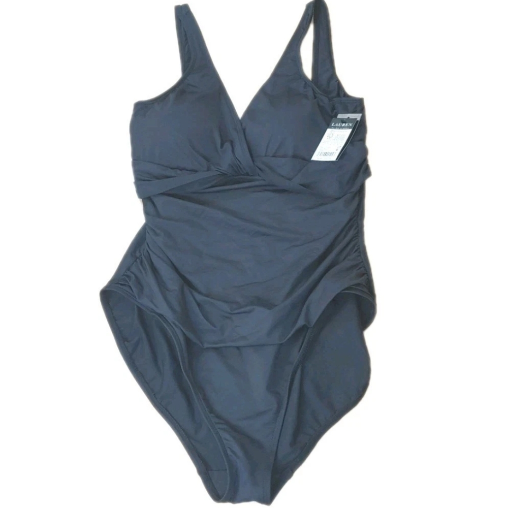 Lauren Ralph Lauren Twist Front Swimsuit Woman 16W Underwire Shaping Black Nwt - Picture 6 of 14